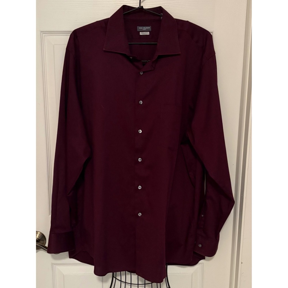 Van Heusen Flex Mens XXL 18 34/35 Burgundy Regular Fit Stretch Dress Shirt